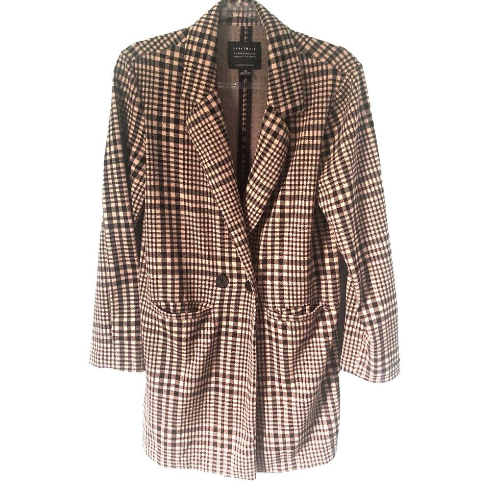 Sanctuary Anthropologie Carleton Knit Blazer XXS Black White Checks Office Core